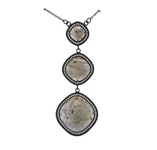 Sterling Silver Diamond Labradorite Pendant Necklace 