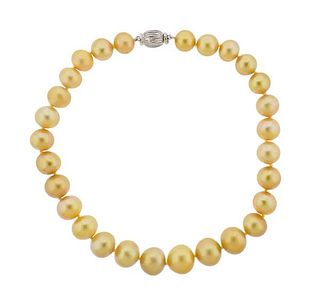 18k Gold Golden South Sea Pearl Necklace 