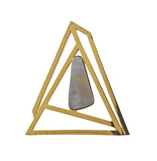 Designer Signed 14k Gold Opal Geometric Pendant 