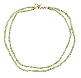 18k Gold Peridot Bead Toggle Necklace 