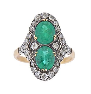 Antique 18K 10K Gold Diamond Emerald Ring