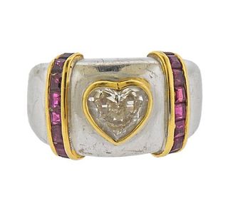 18K Gold Heart Diamond Ruby Band Ring