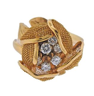 Continental 18k Gold Diamond Flower Ring 