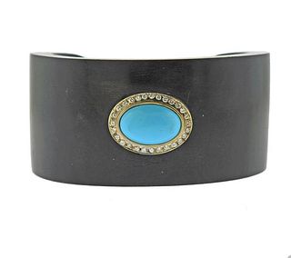 18k Gold Ebony Turquoise Diamond Cuff Bracelet 
