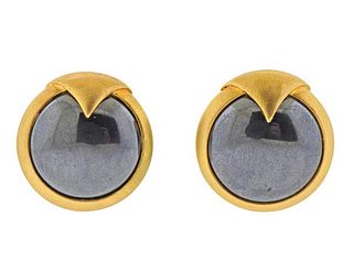 14K Gold Hematite Earrings