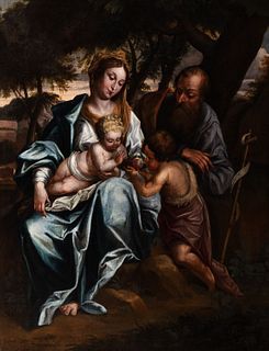 Scuola napoletana, secolo XVII - Holy Family and San Giovannino
