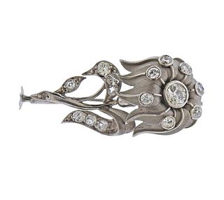 Platinum Diamond Flower Brooch Pin