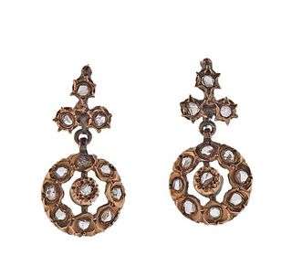 Antique 18k Rose Gold Diamond Earrings
