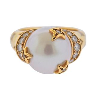 Chanel 18K Gold Diamond Pearl Ring