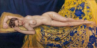 Gustave Brisgand (Parigi  1867-Saint-Mandé 1944)  - Nude of a lying woman