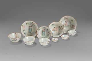 Ten porcelain bowls with erotic scenes, China 19th - 20th centuries