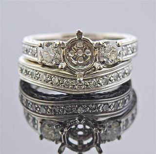 18K Gold Diamond Wedding Bridal Ring Set 