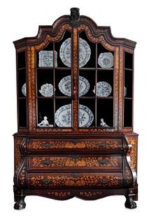 Two-part cabinet in walnut with boxwood inlays, the Netherlands 18th century