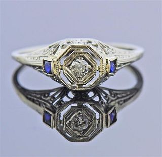 Art Deco 18k Gold Diamond Sapphire Ring