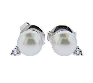Mikimoto 18k Gold Diamond Pearl Stud Earrings