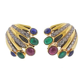 18K Gold Diamond Multi Color Gemstone Earrings