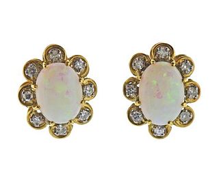 18k Gold Diamond Opal Earrings 