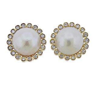 18K 14K Gold Diamond Mabe Pearl Earrings
