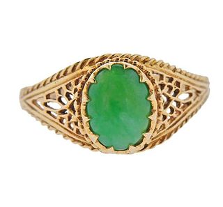 14k Gold Jade Ring 