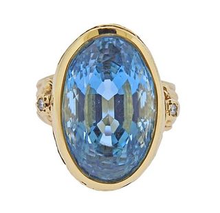 14K Gold Diamond Aquamarine Ring