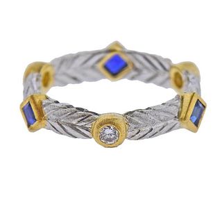Buccellati Oro Sapphire Diamond 18K Gold Band Ring