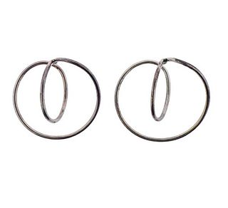 Georg Jensen Sterling Silver Abstract Hoop Earrings 