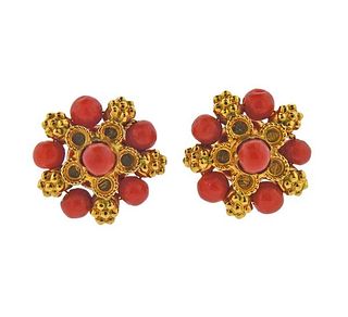 22K Gold Coral Bead Earrings