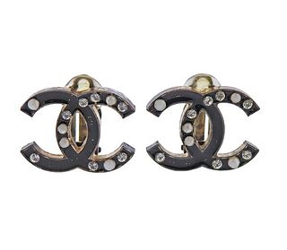 Chanel CC Costume Pearl Enamel Earrings