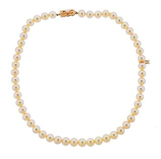 Mikimoto 18K Gold 8mm Champagne Pearl Necklace