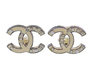 Vintage Chanel Enamel Strass Clip - On Earrings