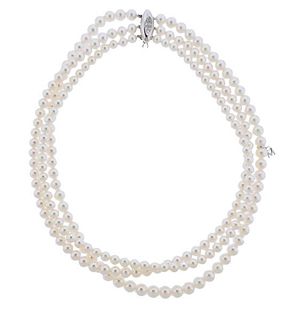 Mikimoto 18 K Gold Diamond Multistrand Necklace