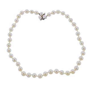 14k Gold Diamond Pearl Necklace 