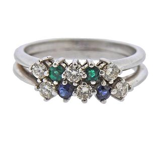 14k Gold Diamond Sapphire Emerald Ring 