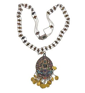 Indian Gemstone Pearl Gold Filled Necklace 