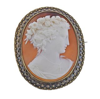 Antique 14k Gold Silver Cameo Large Brooch 
