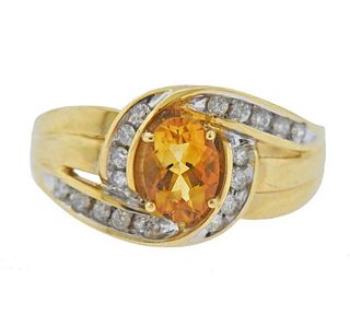 14k Gold Citrine Diamond Ring