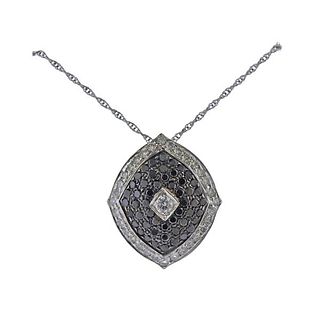 14k Gold Black Diamond Pendant Necklace 