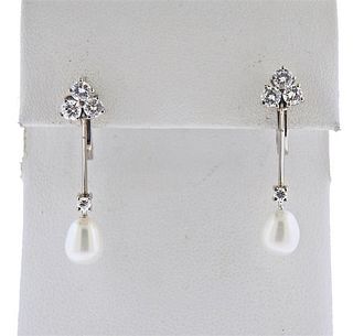 18k Gold Diamond Pearl Drop Earrings 