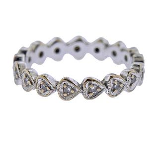 18k Gold Diamond Heart Eternity Wedding Band Ring 