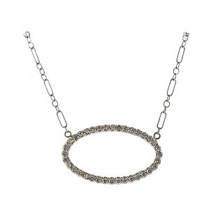 18k Gold Diamond Oval Pendant Necklace 