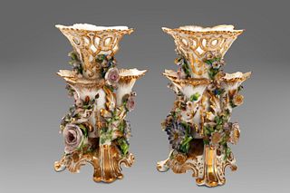 Pair of porcelain flower vases, 19th century