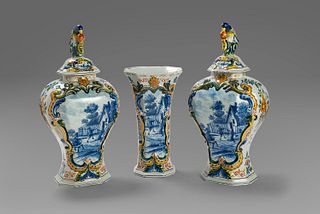 Delft ceramic triptych, late 18th - early 19th century