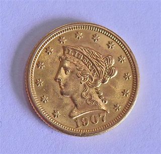 1907 Liberty Head 2.5 Dollar Quarter Eagle Gold US Coin 