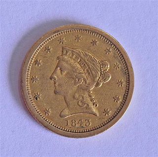 1843 O  Liberty Head 2.5 Dollar Quarter Eagle Gold US Coin 