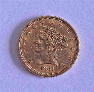 1861 Liberty Head 2.5 Dollar Quarter Eagle Gold US Coin 