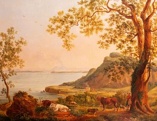 Scuola di Posillipo - The Gulf of Naples with Vesuvius seen from Ischia