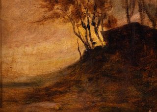 Scuola italiana, secolo XX - Landscape with cottages and trees