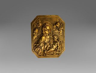 Gilded bronze plaque depicting Madonna with Child and Angels, Rome 17th century