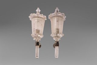 Pair of Murano glass appliques with golden inclusions, Barovier, 1930/40