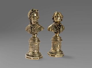 Two silver busts depicting portraits of a nobleman and noblewoman, late 18th century